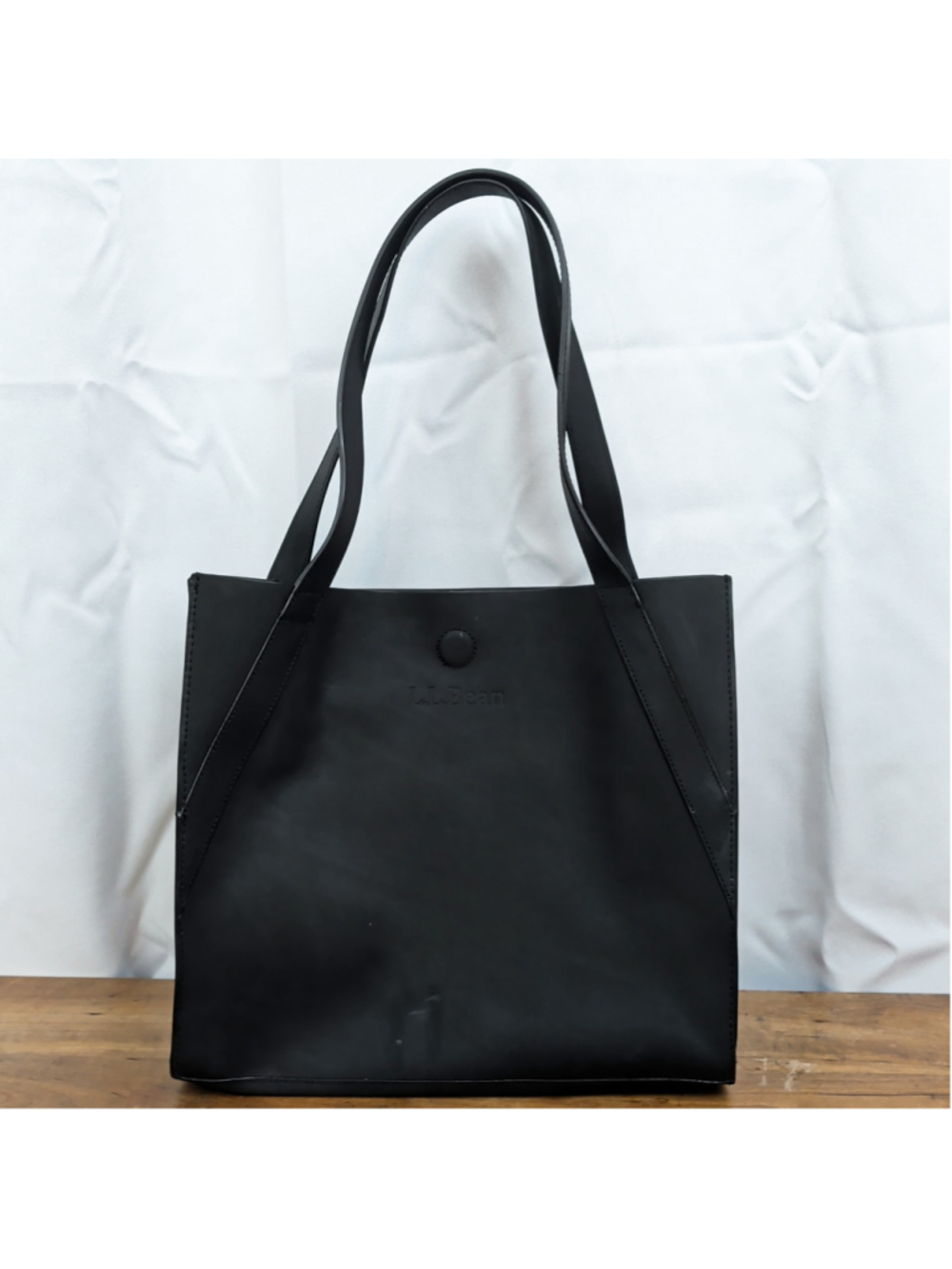 LL Bean Stonington Full-Grain Black Leather Tote Bag